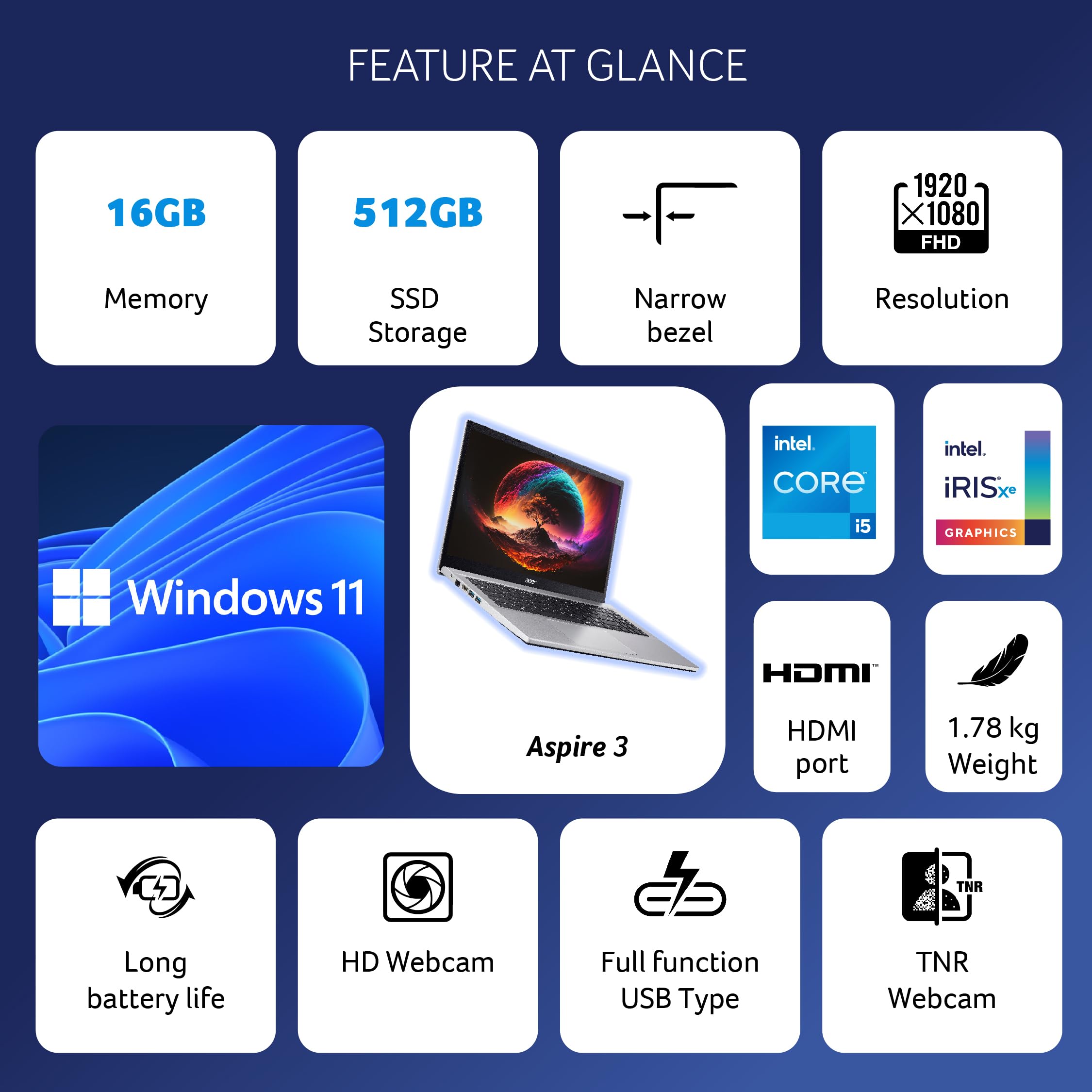 Acer Aspire 3 Intel Core i5 12th Generation Laptop (Windows