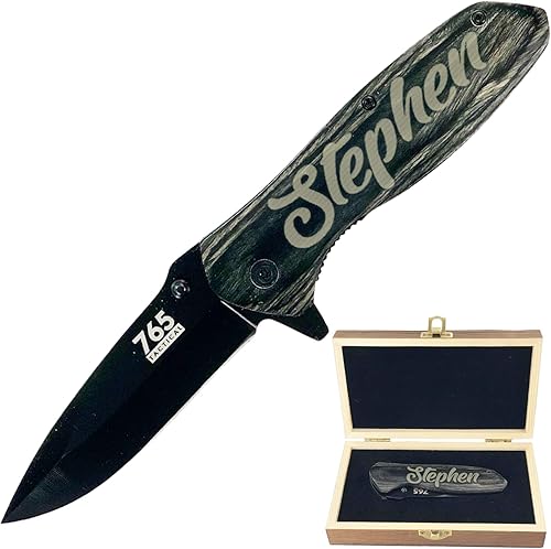 Navaja de bolsillo personalizada – Cuchillo grabado a láser – Ideal para regalo – Cuchillo Pakkawood – Día del Padre – Aniversario