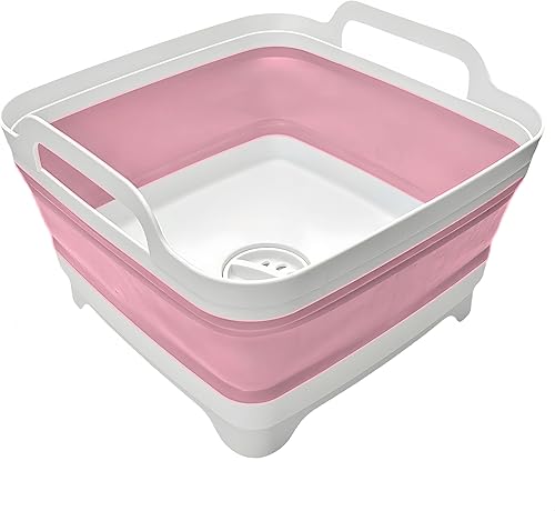 Miniatura 24 de Lavabo plegable de 9 L, tina plegable con tapón de drenaje, lavabo plegable portátil, fregadero de campamento para lavar platos, lavandería y uso