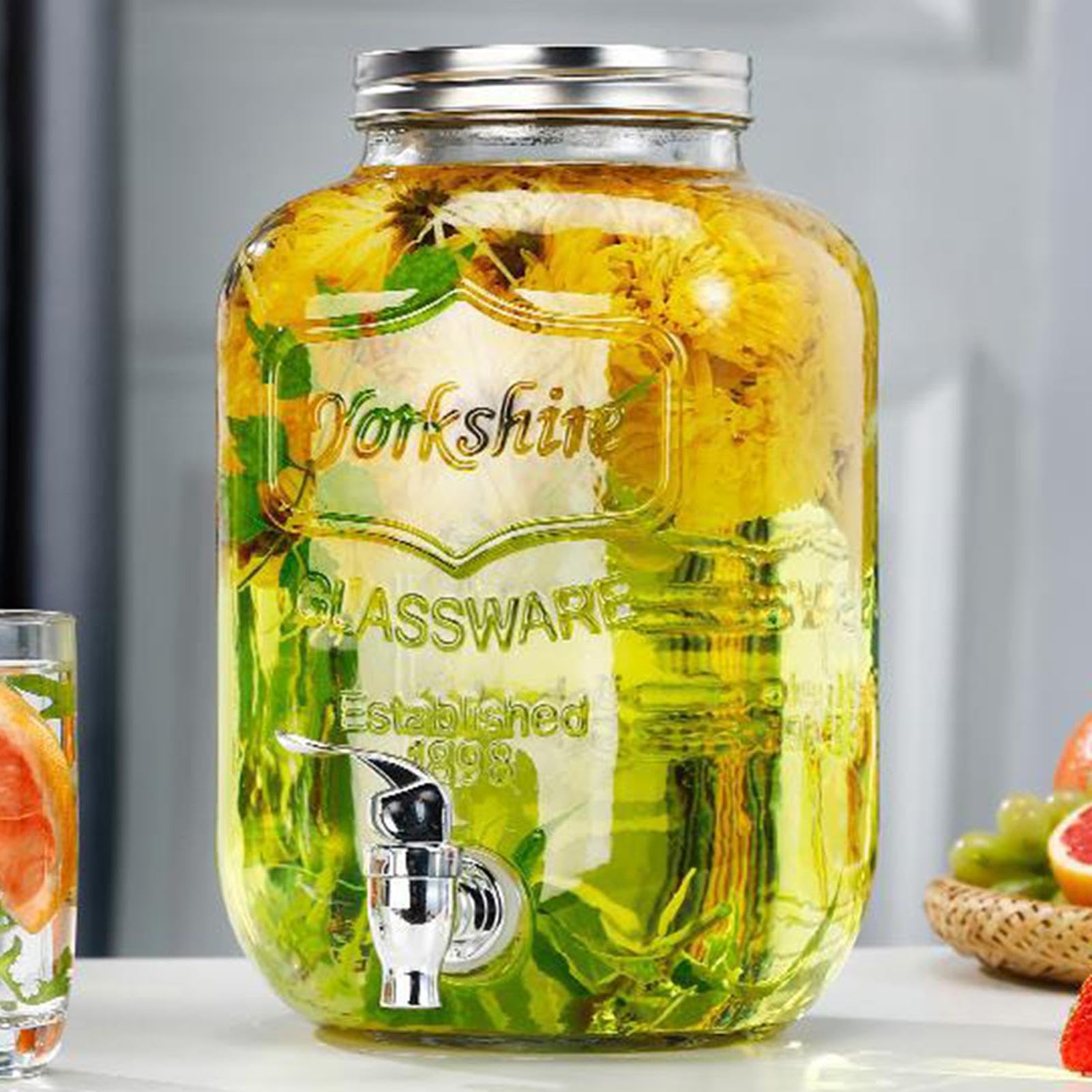 Szklany Dozownik Wody Szklany Dzbanek Lemoniada Szampan | Dozownik Soku Z Pokrywą Lemoniada Szampan Grille Pikniki Patio Bufety Podróże Kamperem Urodziny Boże Narodzenie Rocznice