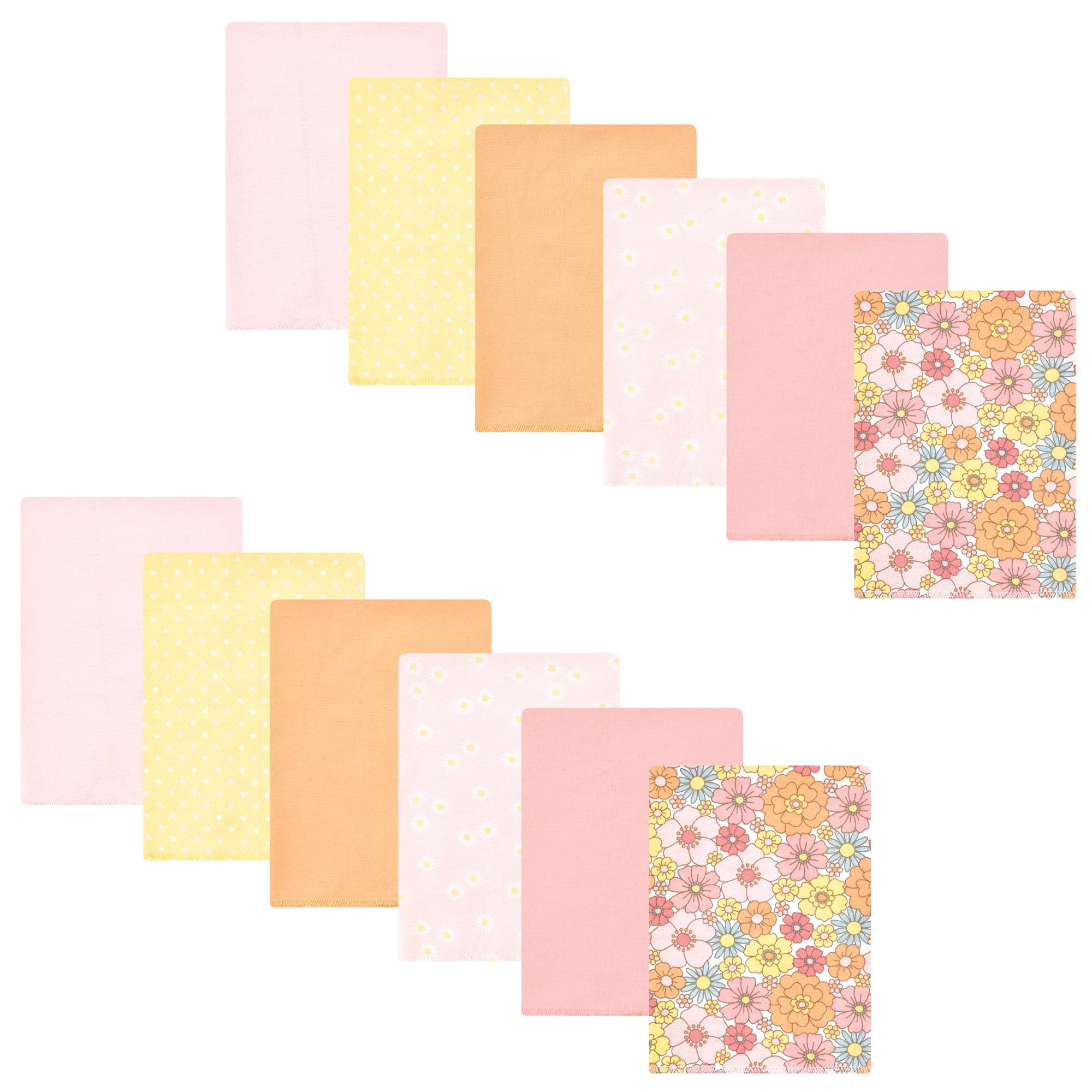 Hudson Baby Unisex Baby Cotton Poly Flannel Burp Cloths Bundle, Peace Love Flowers, One Size