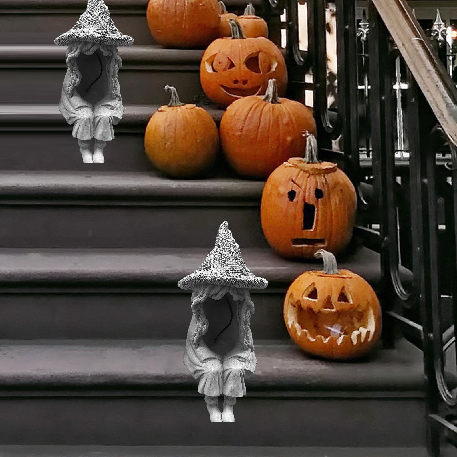 Kuyatioo Statua del Fantasma di Halloween, Statua Solare in Resina del Fantasma della Mietitrice di Halloween con Lanterna A LED, Ornamento Lanterna in Resina della Strega di Halloween