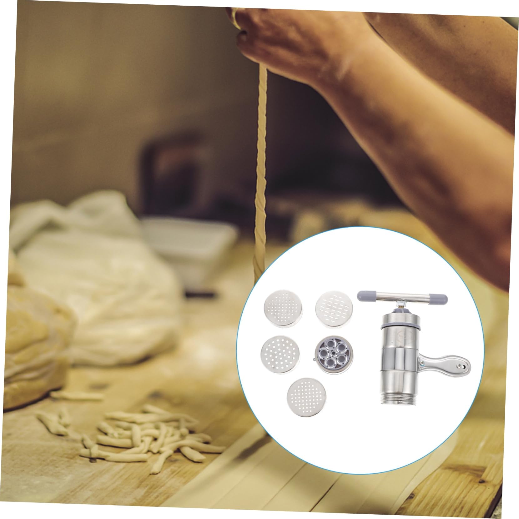 OUNONA Noodle Maker Press Machine Stainless Steel Manual Tool with Molds for Easy Noodle Saving Kitchen Gadget for Home Use for Fresh Pasta