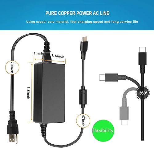 Miniatura 3 de Cargador de portátil USB C de 45 W para cargador de portátil Acer, repuesto para cable de fuente de alimentación Acer Chromebook A18-045N1A