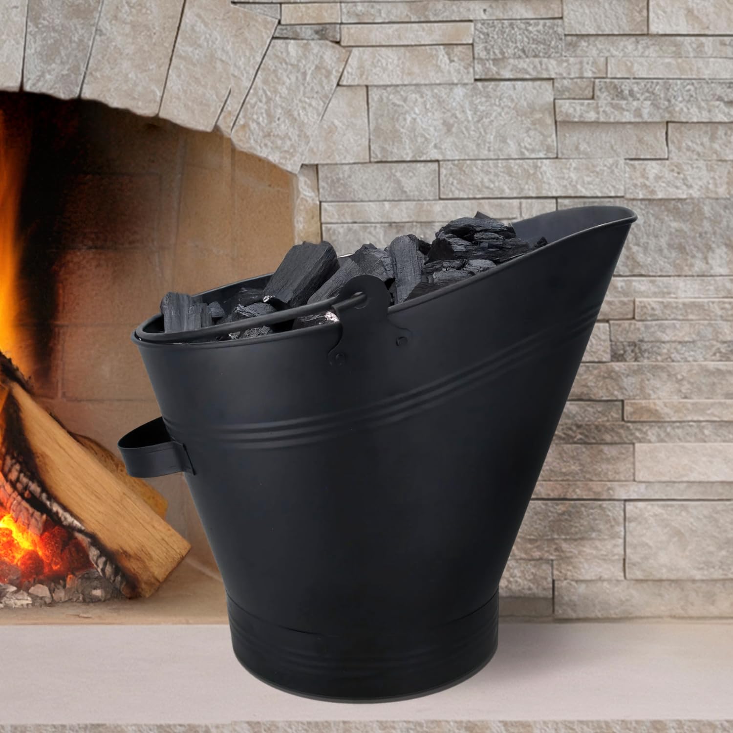 Garden Mile Large Coal Scuttle Heavy Duty Metal Bucket Black Powder Coated Buckets With Handles For Fireplace Fuel Storage Heavy Duty Coal Buckets For Fireplaces Steel Bucket Fireside Accessories