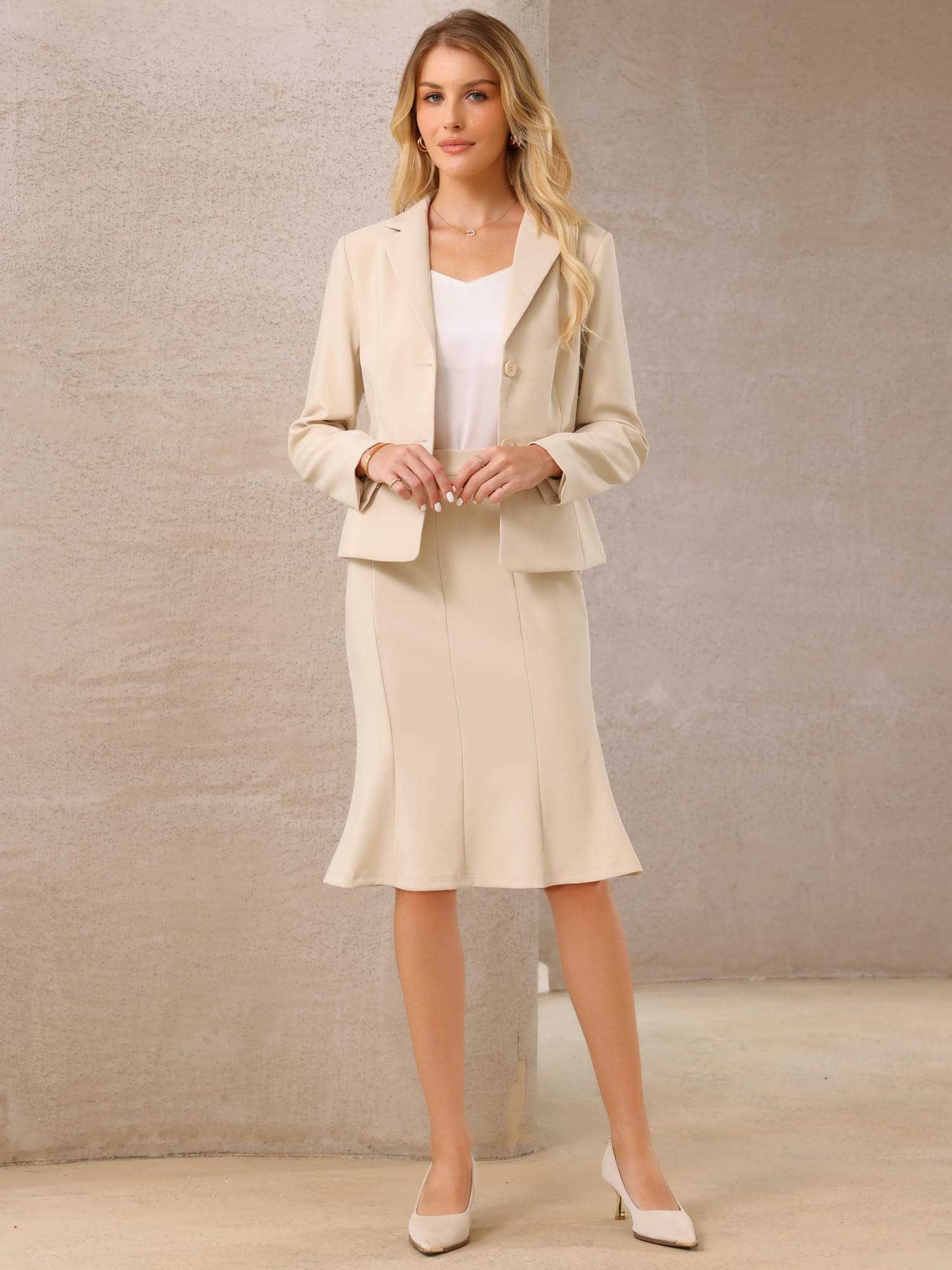 Hobemty Femme Ensemble Blazer et Jupe Tailleur Bureau