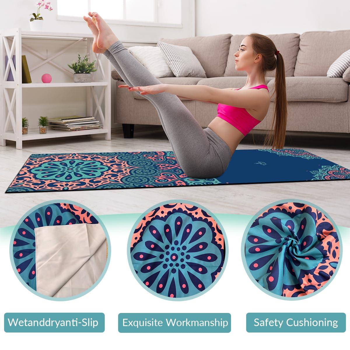 Morbuy Toalla de Yoga Antideslizante Toalla, Esterilla de Yoga para Viajes Plegable Secado para Caliente Yoga Toalla Microfibra Antideslizante