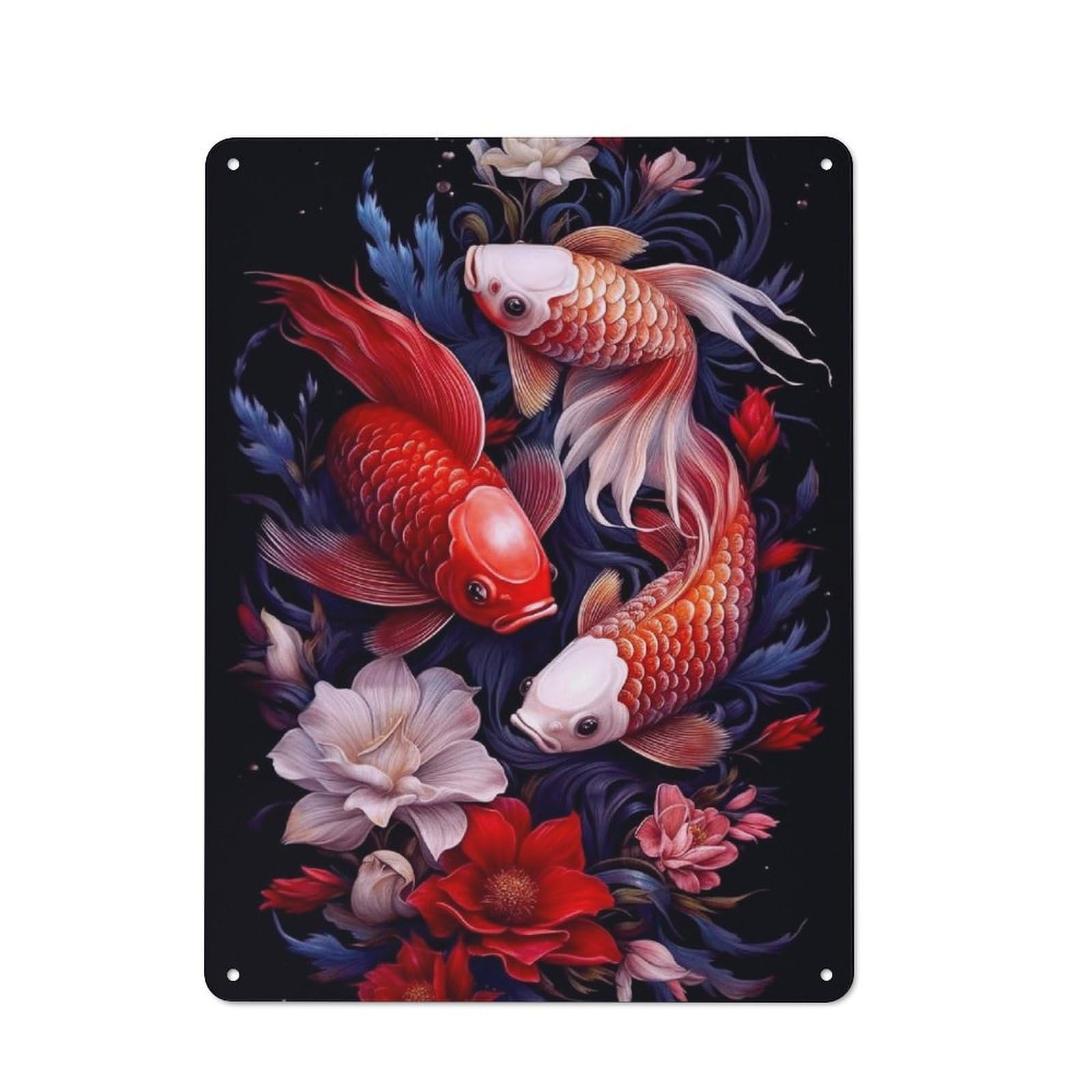 Junmoney 3 Koi Fish Industrial-Style Metal Plaque 40X30cm For Hallway Wall, A Winter Wall Decor Update For Hallway Decor Lovers
