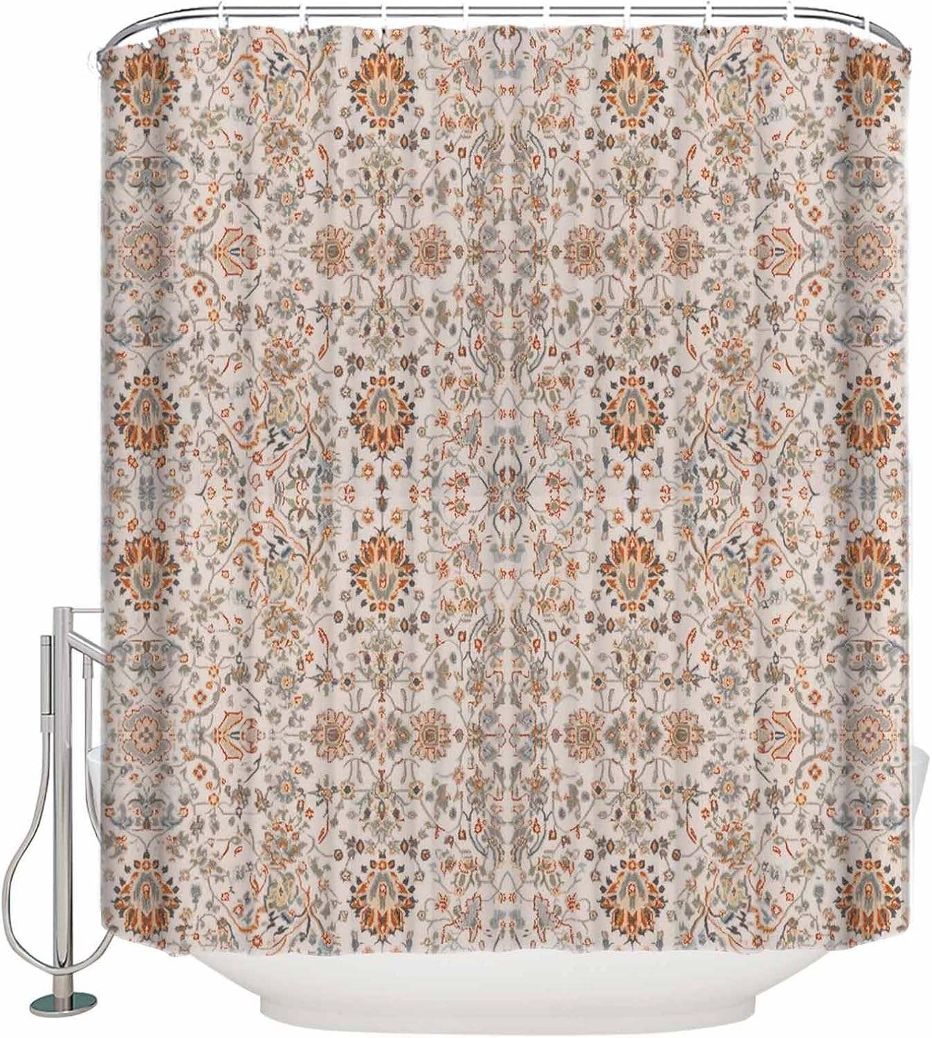 Decorative Shower Curtain Vintage Print Distressed Floral Texture Polyester Fabric Waterproof Bath Shower Curtains Bathroom Accessories Retro Boho Machine Washable Curtain 72x78 Inch for Home Hotel