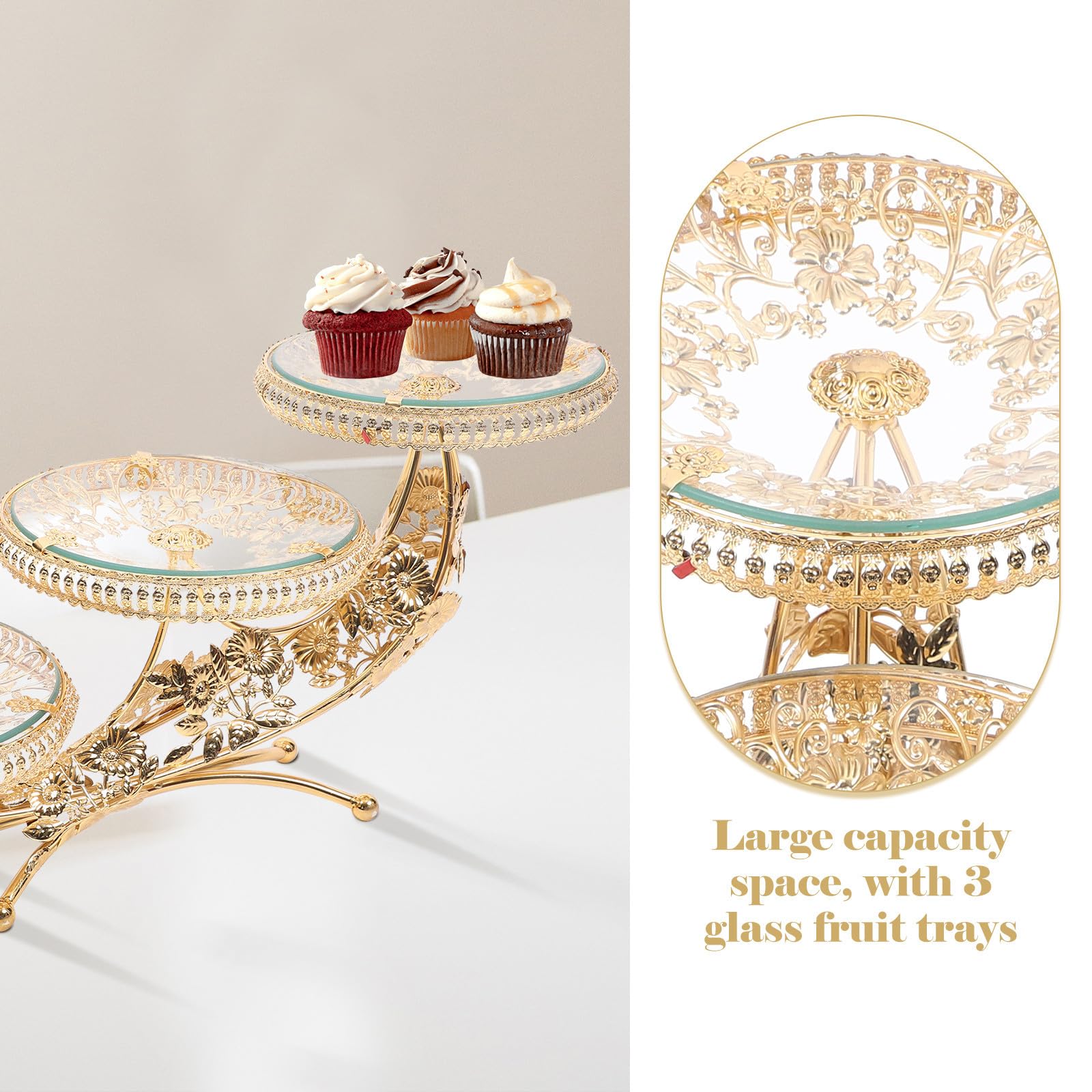Gadpiparty Vassoio Portafrutta in Vetro Cristallo Oro Design Elegante e Stile Semplice, Aiuto Cucina per Feste e Ristoranti, Piatto Decorativo per Dolci