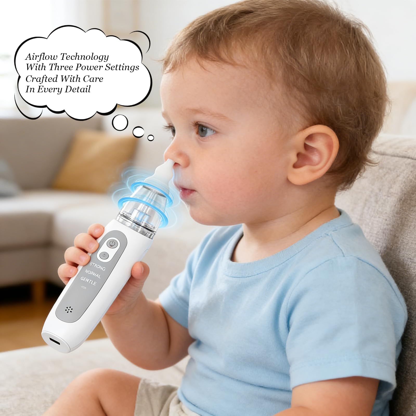 Aspirateur Nasal Bébé 3 embouts Silicone 3 Niveaux Aspiration USB Musique