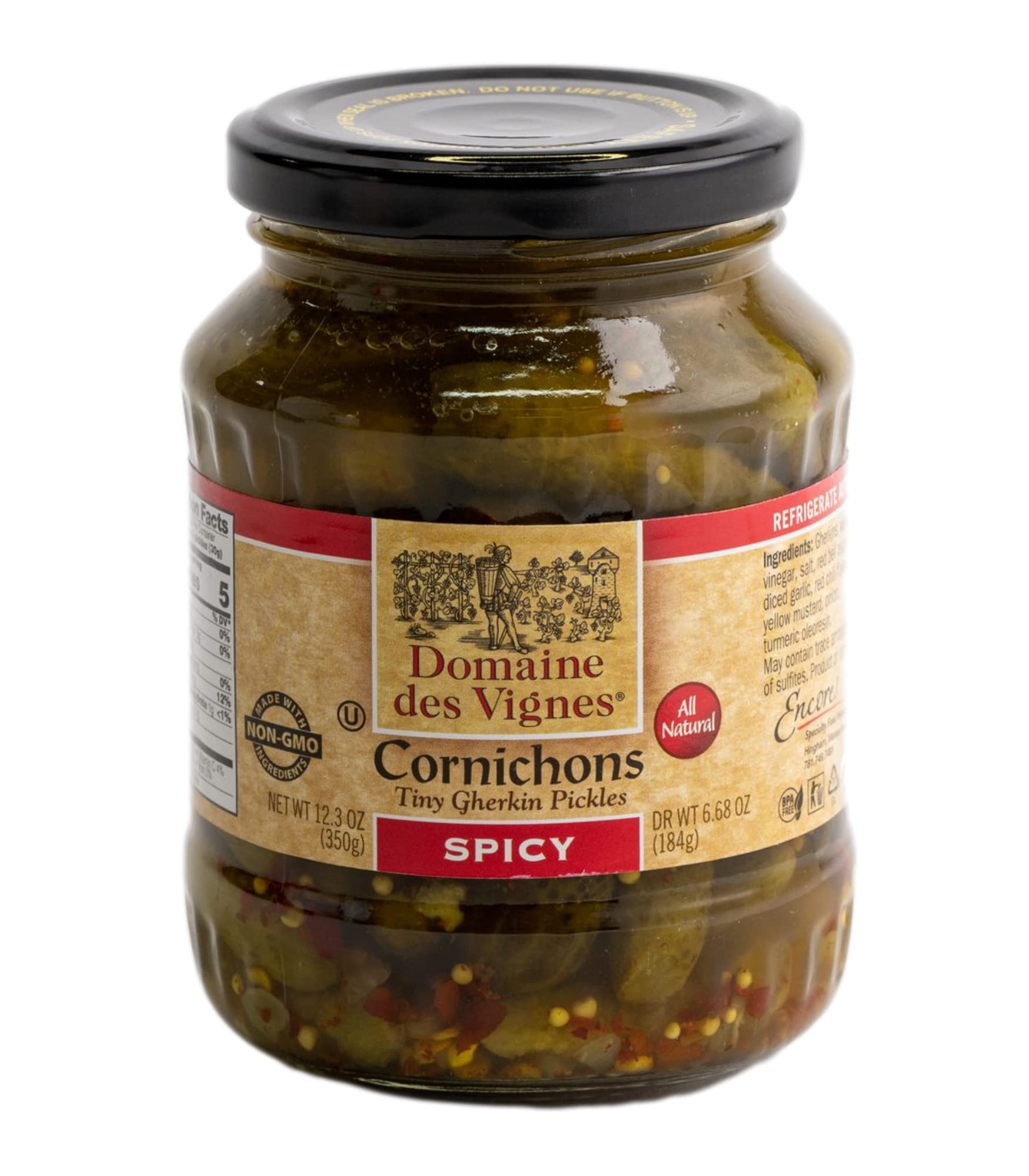 Domaine des Vignes Cornichons | Spicy | 12.3 oz | Gherkin Pickles