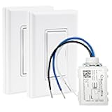 RunLessWire 3-Way Self-Powered Wireless Light Switch & Receiver Kit, No Wires, Batteries or WiFi Needed for DIY Home Electrical, 2 Remote Switches & 1 5amp Relay - White