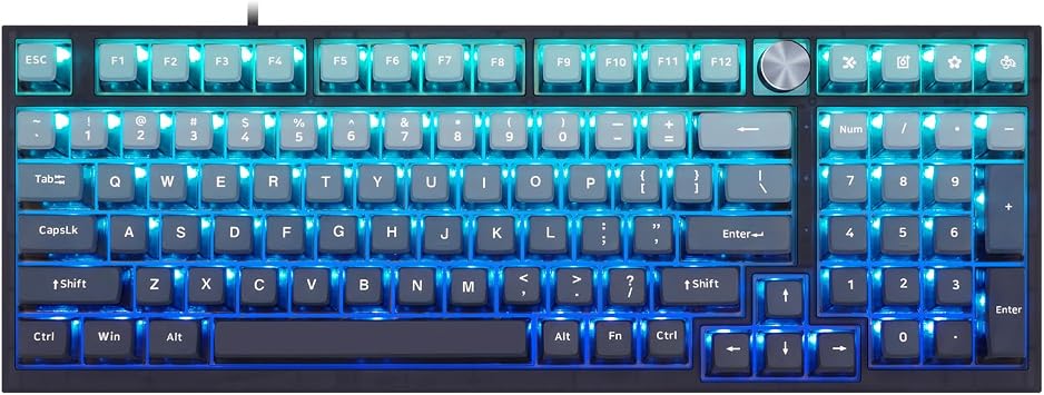 MOLGRIA SKYLOONG GK980 Blue Backlit Gaming Keyboard with Side Transparent Pudding Keycaps, Hot Swappable Yellow Mechinery Switches, Type C Wired Knob Mechanical Keyboard for Win/Mac OS