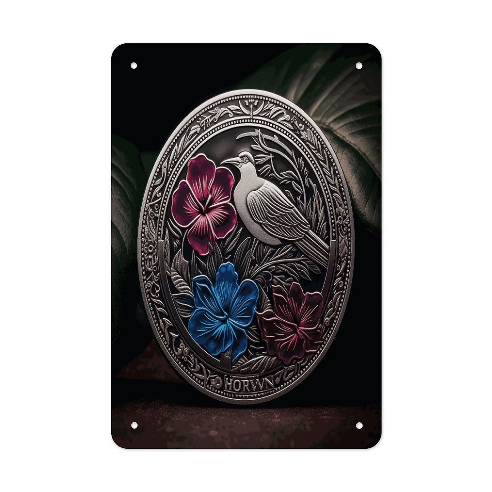Hibiscus And Ivy Metal Tin Sign Wall Decor Hanging Plaque