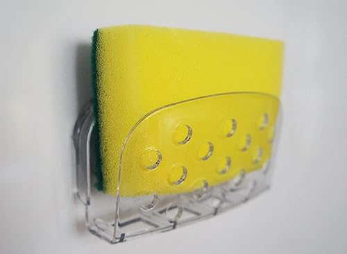 Miniatura 2 de AMUONTY Paquete de 2 soportes de esponja con succión, recipiente de plástico transparente, soporte de esponja para platos de cocina, accesorio de
