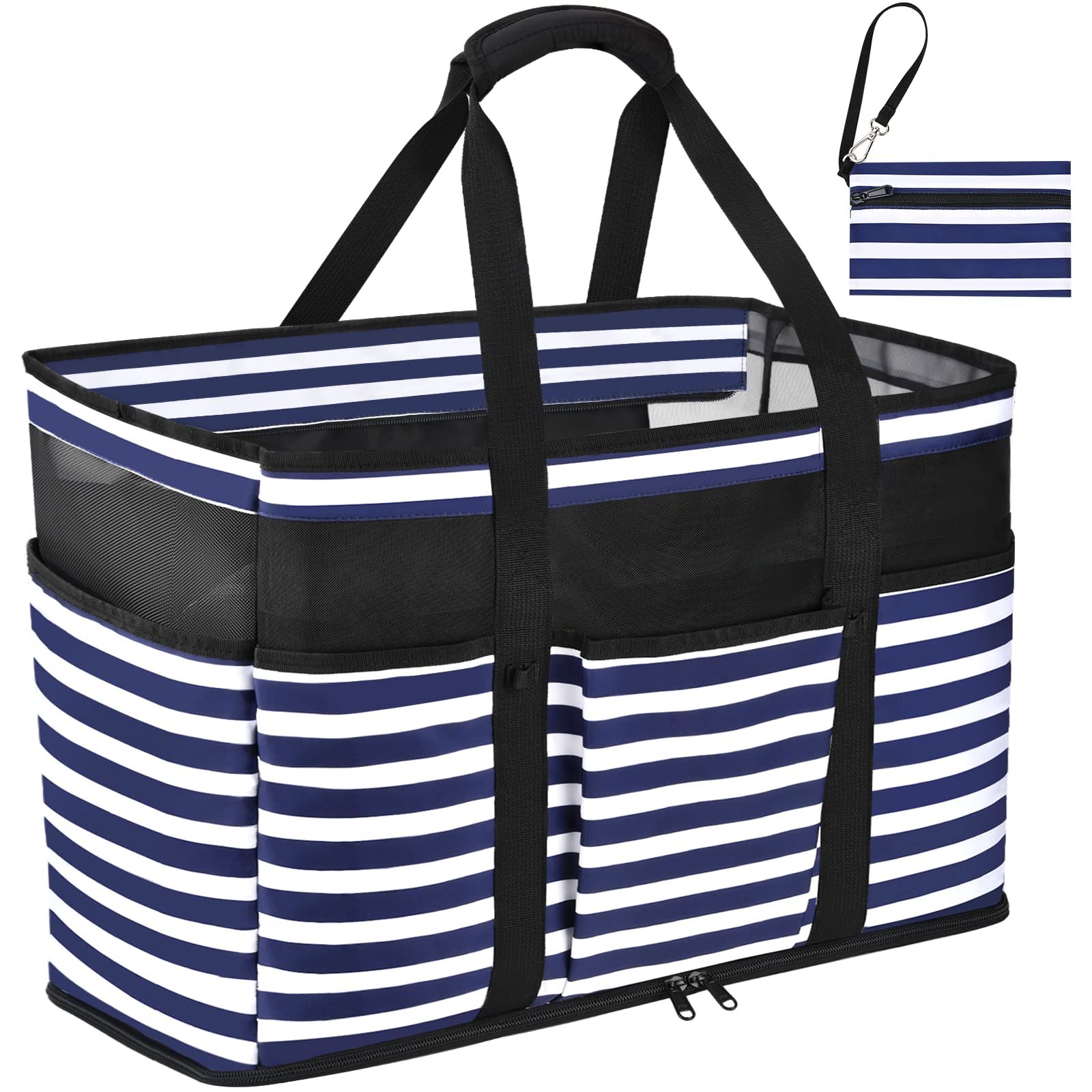 Grand Sac de Plage Femme XXL, Sac de Plage XXL Extra Large Famille en Maille Pliable pour Femme avec Fermeture Éclair, Grand Poches Sacs à Cabas pour Plage Voyages Gym Piscine 45L