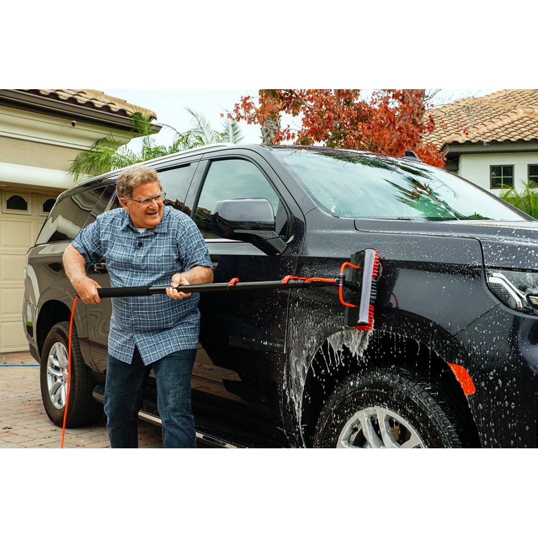 Starlyf Hydrocleaner, scopa telescopica per pulizia 4,6 MTS, alimentata ad acqua, dosatore di sapone, pannelli solari, lavaggio camion, finestre, tabellone per negozi, nero.