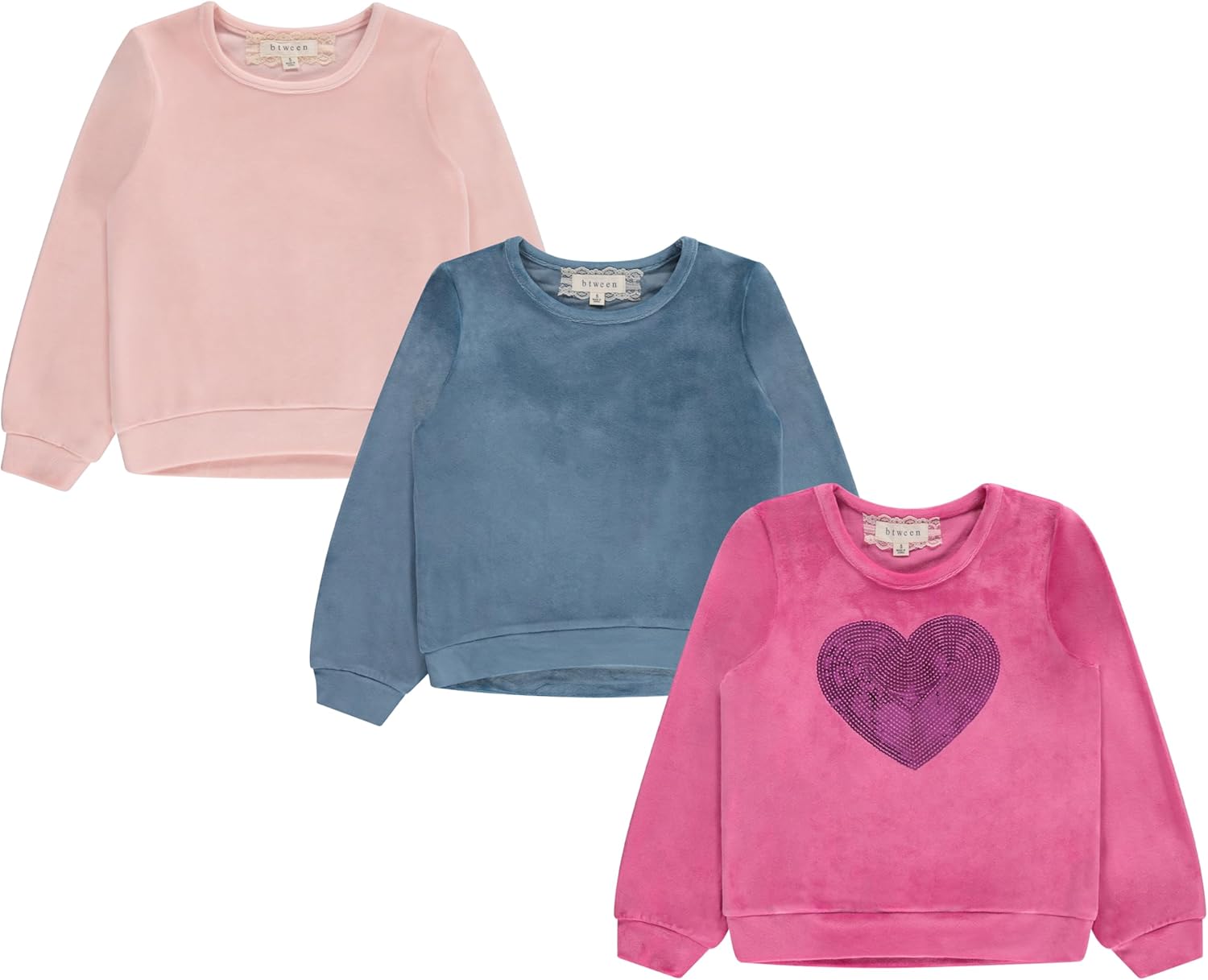 BTween Girls’ Cozy Sweatshirt Set – Soft, Warm, and Stylish – Pack of 3 with Fun Designs