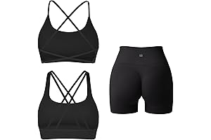 Women's 3-Piece Padded Sports Bra and Booty Shorts Workout Set