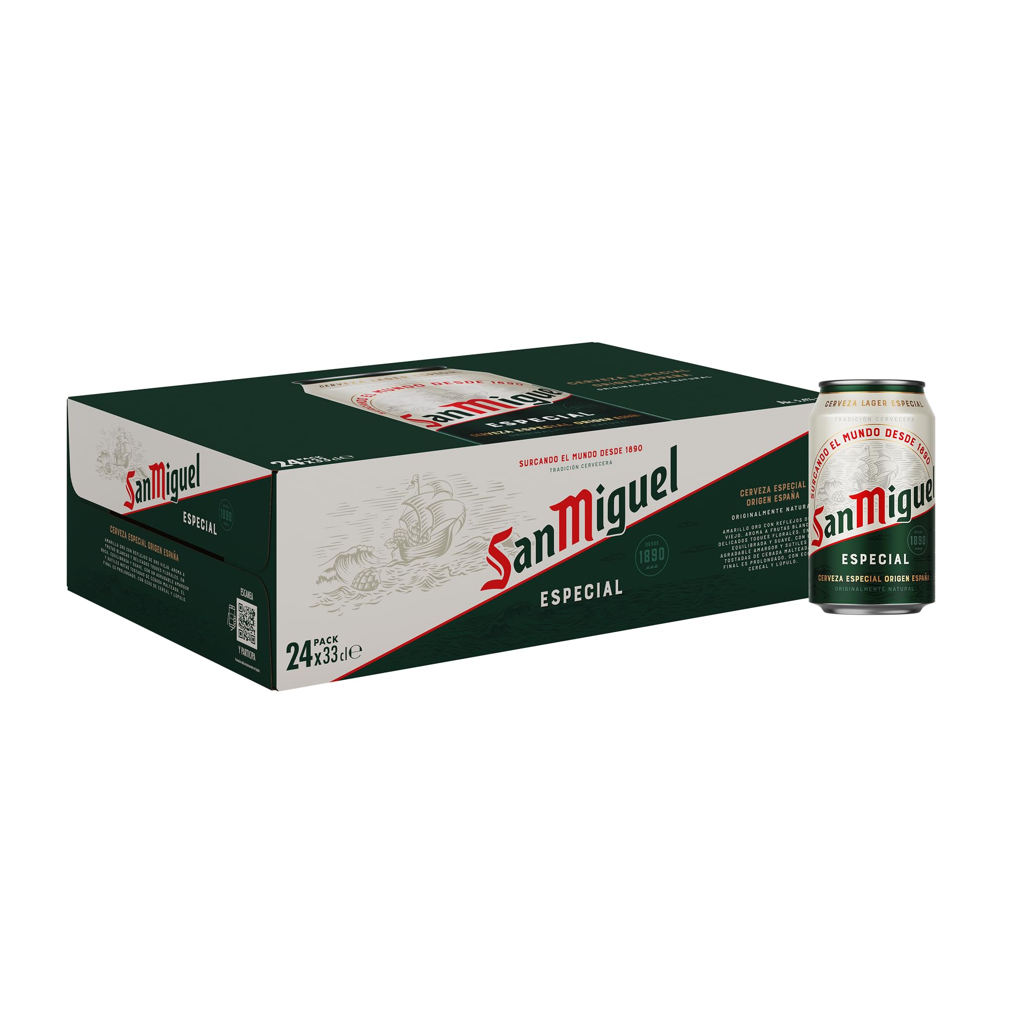 San Miguel Especial Lager, Pack 24 Latas x 33cl, Cerveza Premium Española, Calidad Tradicional y Sabor Refrescante, 5.4% Volumen de Alcohol en oferta en Amazon