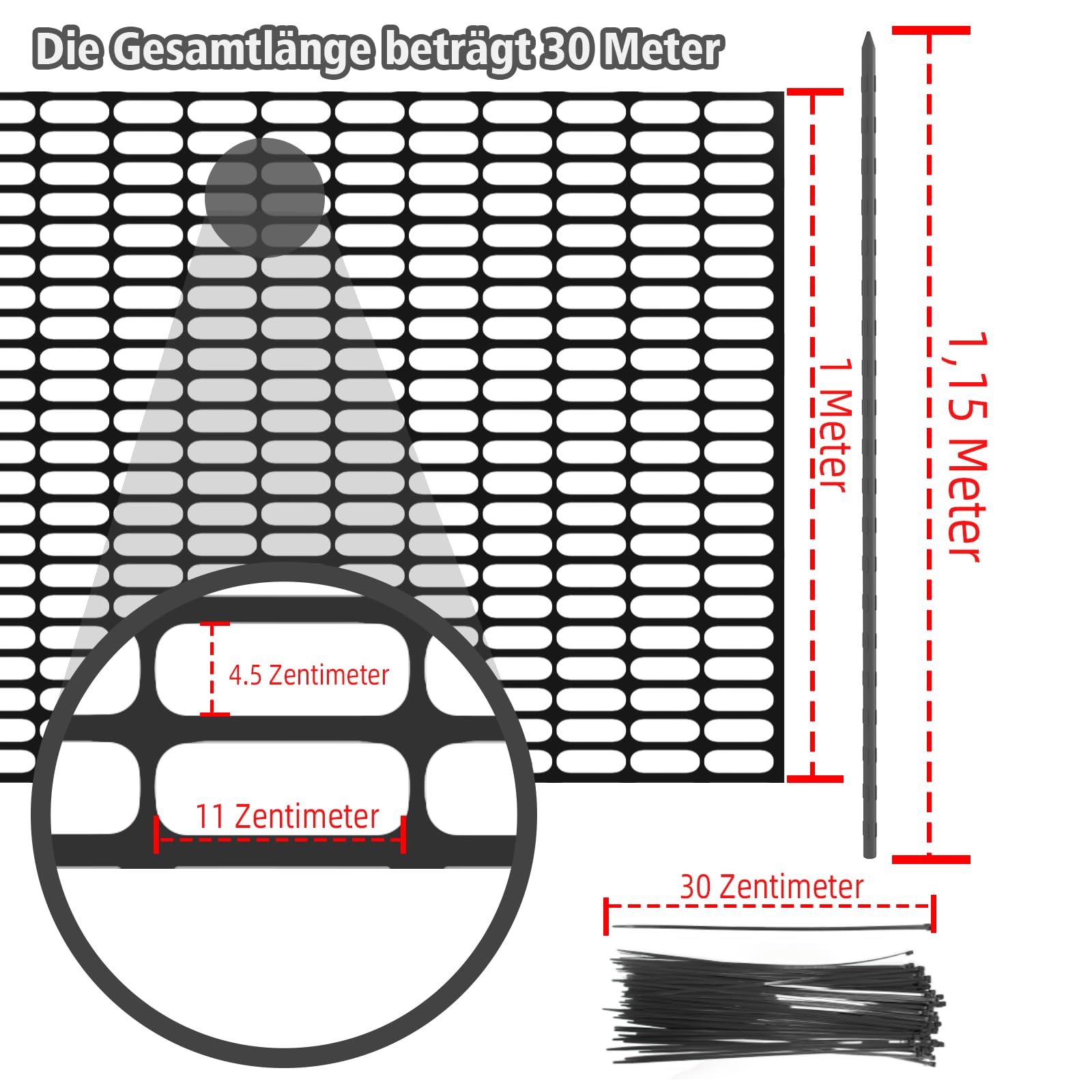 Weidezaun Schwarz 30m Lange x 100cm Hoch mit 30 Pfähle 115cm Hoch,Kunststoff Mobiler Zaun für Begrenzungszaun Geflügelnetz Hühnerzaun Geflügelzaun Hundezaun Steckzaun Teichzaun Kaninchenzaun Schafzaun