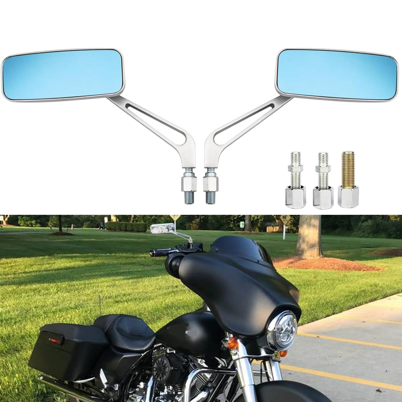 8mm /10mm Rétroviseur Rectangulaire Moto, Rétro Rétroviseur Latéral Compatible avec Bobber Cruiser Choppers Touring ATV Sport vélo Street Bikes