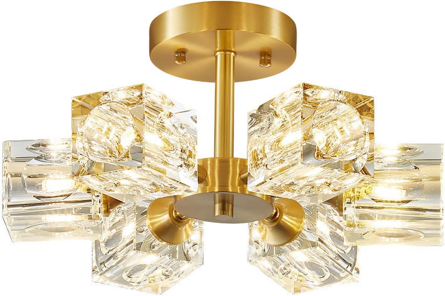 Yunnix Crystal Chandeliers - 6 Lights Modern Gold Ceiling Light for Bedroom, Kitchen, Hallway, Bathroom, Entryway, Dining Room