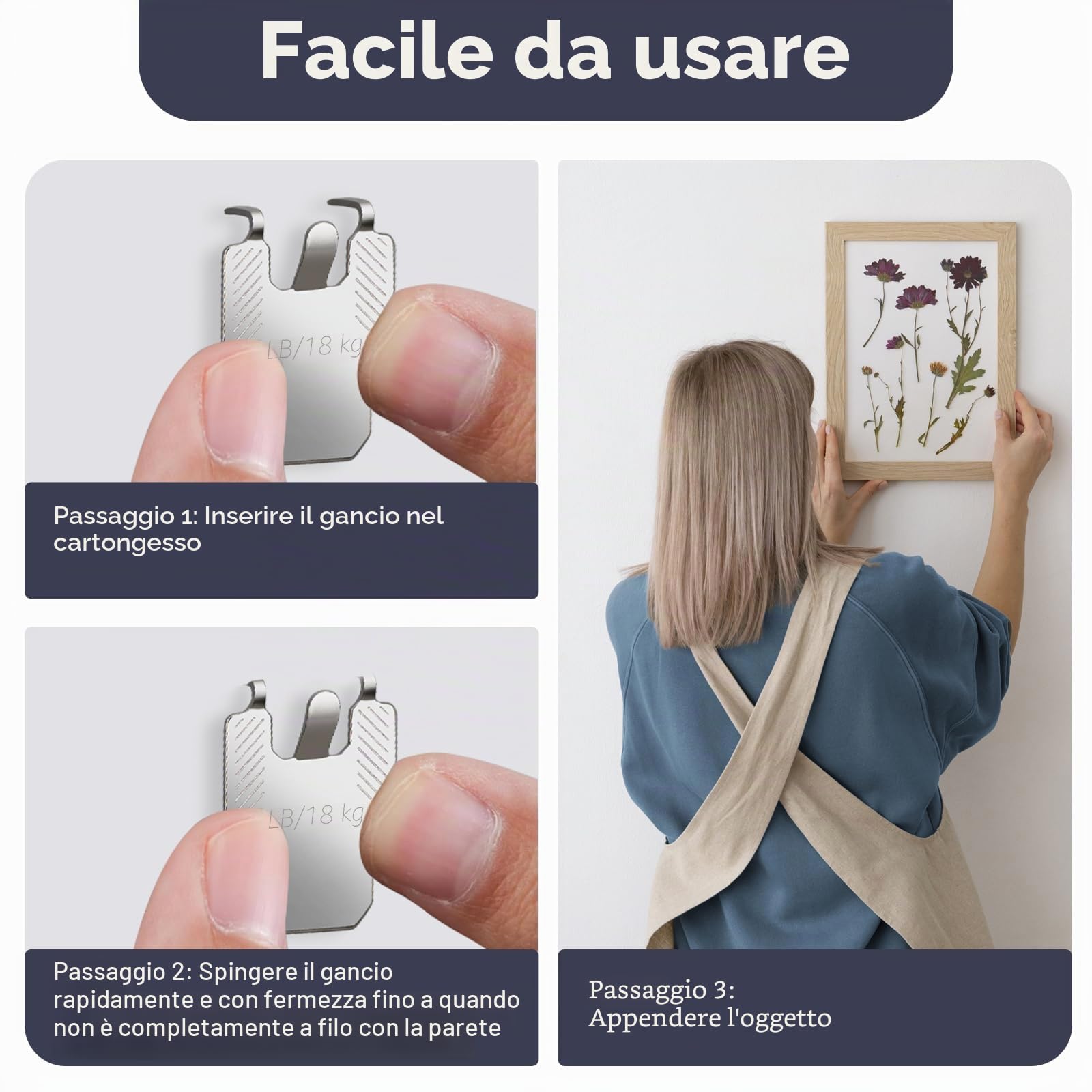 Gancio per Quadri ad Artiglio per Cartongesso 10 Pezzi Ganci da Parete per Appendere Specchi Foto Poster