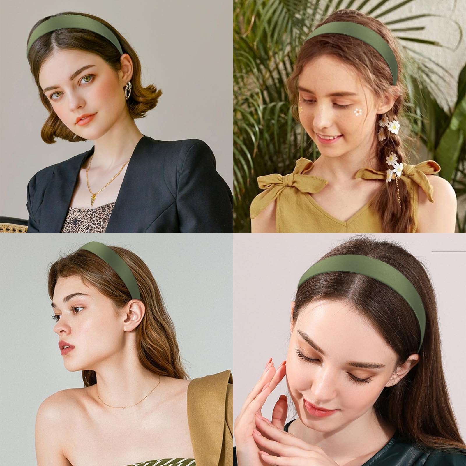 Amazon.com : Wecoe Olive Green Headband 1.2 Inch Wide Silk  display picture 1