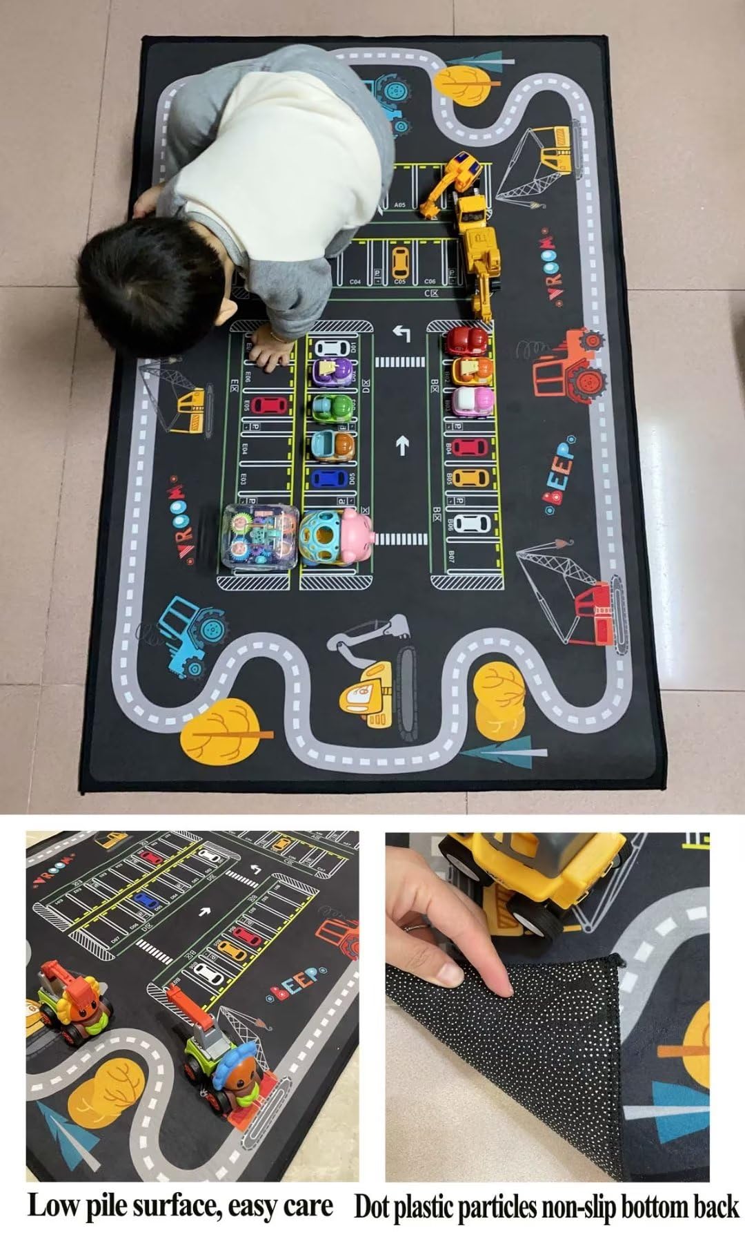 Alfombra De Juego De Tráfico De Estacionamiento, Alfombra De Guardería De La Habitación De Los Niños, Alfombra De Juego De Pista De Carretera De Dibujos Animad, Curve Road, 80 * 120cm