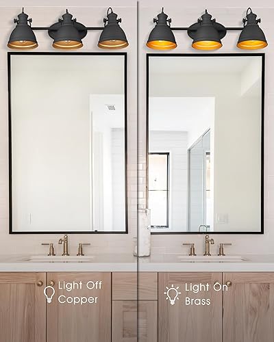 Miniatura 3 de AD-2152-3W - Lámpara de tocador de baño industrial, 3 luces montadas en la pared sobre el espejo, marco de metal negro, AD-2152-3W