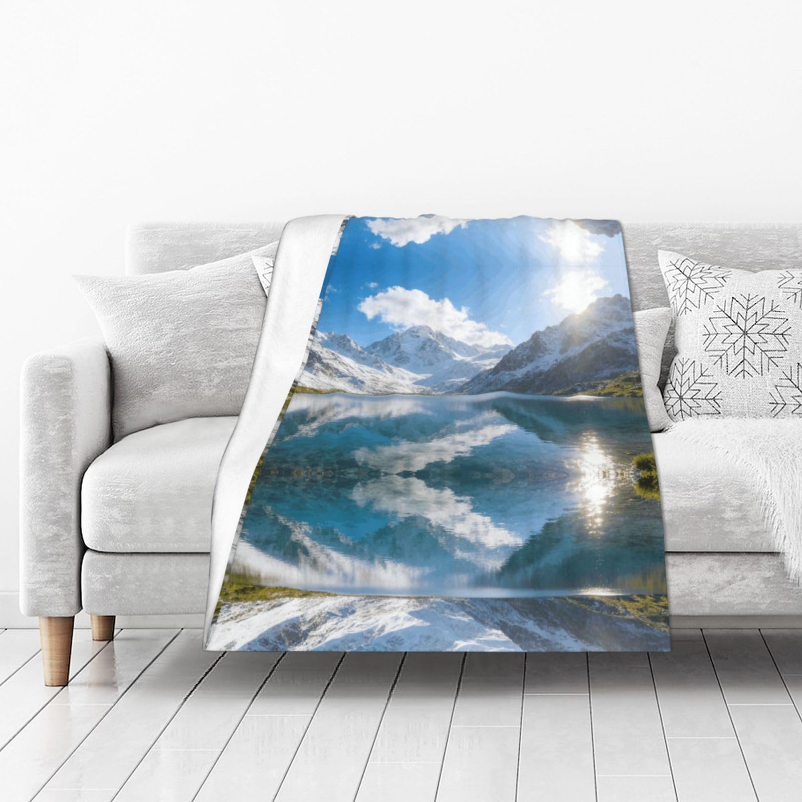 DUYIOKH Lake & Peaks Print Thick Throw Blanket, Blanket for Couch Bed Warm Travel Blanket for Camping Movie Night