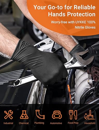 Miniatura 6 de UYKKE Guantes de nitrilo de 10 mil gruesos, guantes desechables industriales con textura de diamante, guantes mecánicos resistentes, sin látex