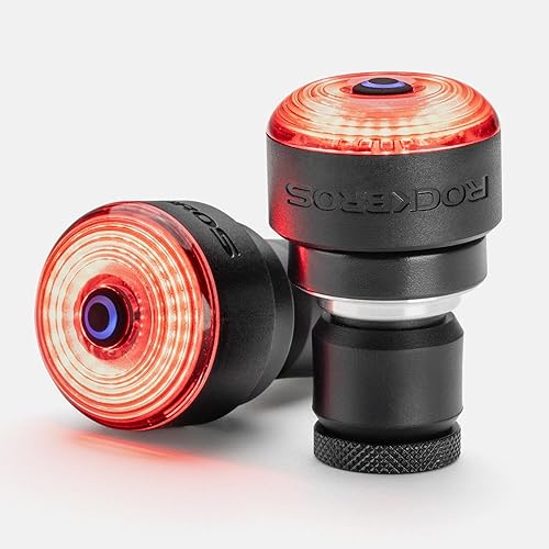 ROCKBROS Tapones de extremo para manillar de bicicleta, luz trasera con detección de freno, luz recargable para bicicleta, IPX6 impermeable