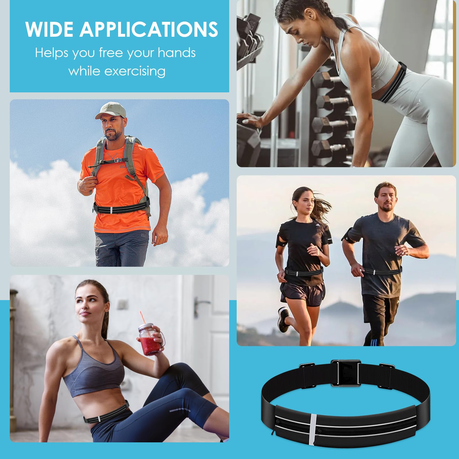 Marsupio Uomo Sportivo Running Cintura da Corsa Regolabile Impermeabile per Telefono Escursioni Fitness Viaggi