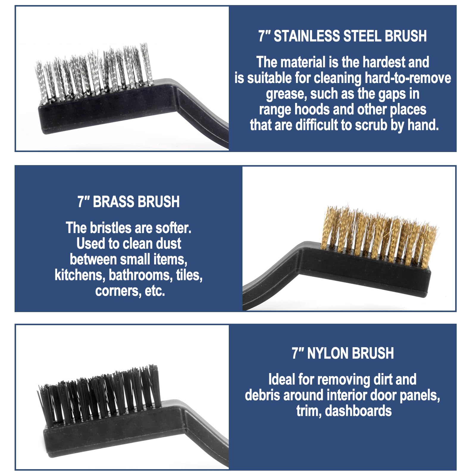 6 Piece Wire Brush Set, Steel, Brass & Nylon Brushes for Rust Dirt & Weld Slag Removal on Metal Surfaces - Image 4