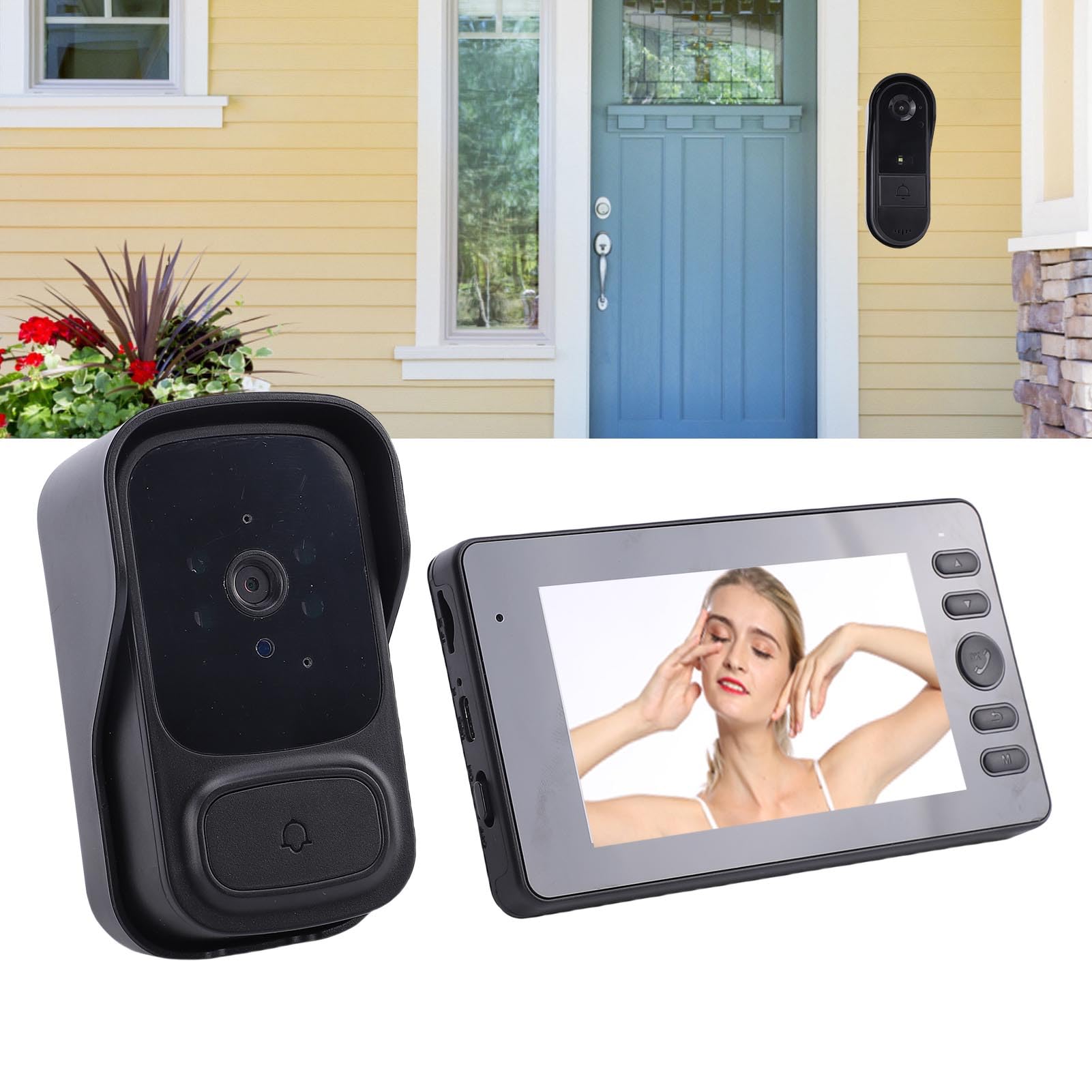 BuyWeek Timbre de Video Inalámbrico Timbre Inalámbrico con Cámara, 640 X 480 4,3 Pulgadas Impermeable para Doméstico