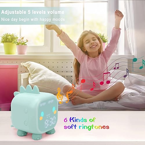 Miniatura 4 de Reloj despertador para niños y niñas diseño de dinosaurio verde con luz nocturna reloj despertador digital Bluetooth para niños y niñas