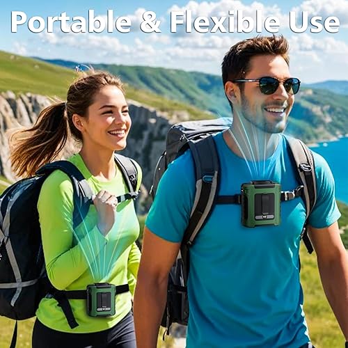 Miniatura 7 de Ventilador de cintura portátil, 5 velocidades, 20000 rpm, flujo de aire fuerte, batería de 10000 mAh, con pantalla, linterna, ventilador de cuello