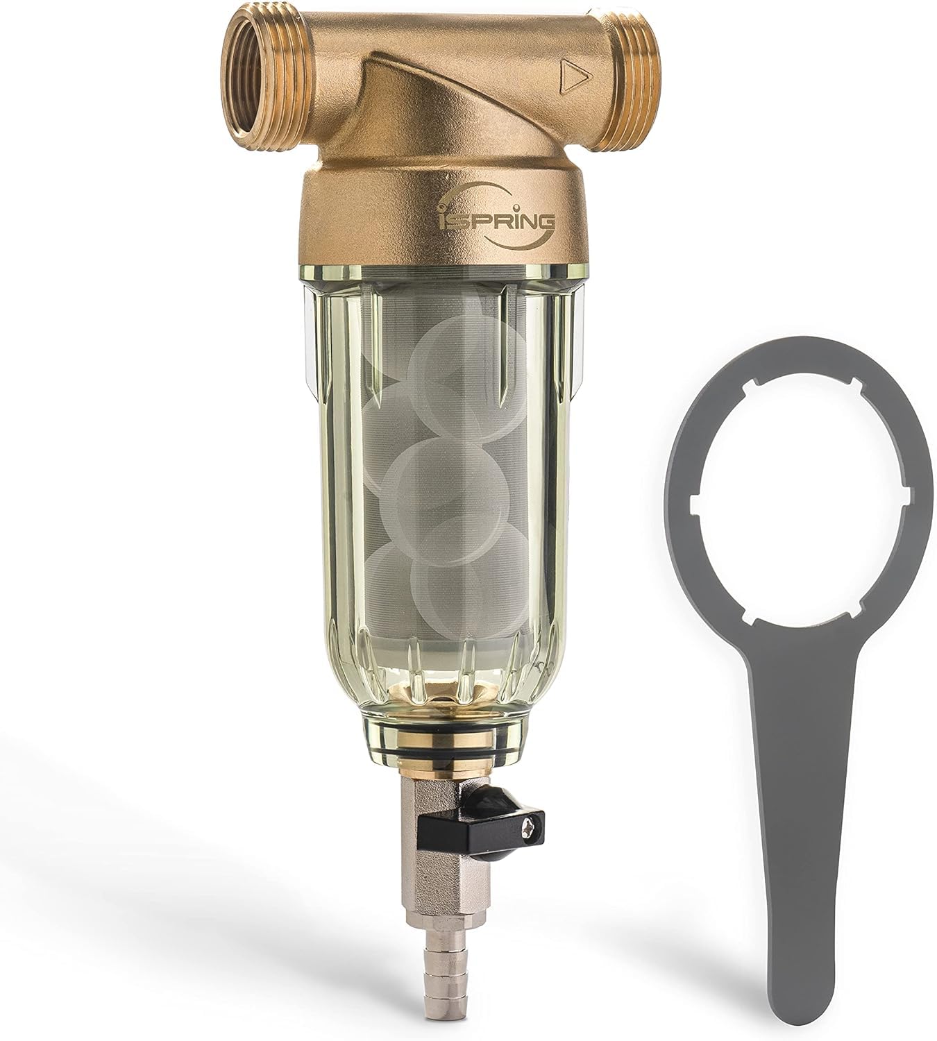 iSpringWSP-100SL Reusable Whole House Spin Down Sediment Water Filter Softener with Siliphos Helps Prevent Scale and Corrosion, 1" MNPT + 3/4" FNPT, 100 Micron