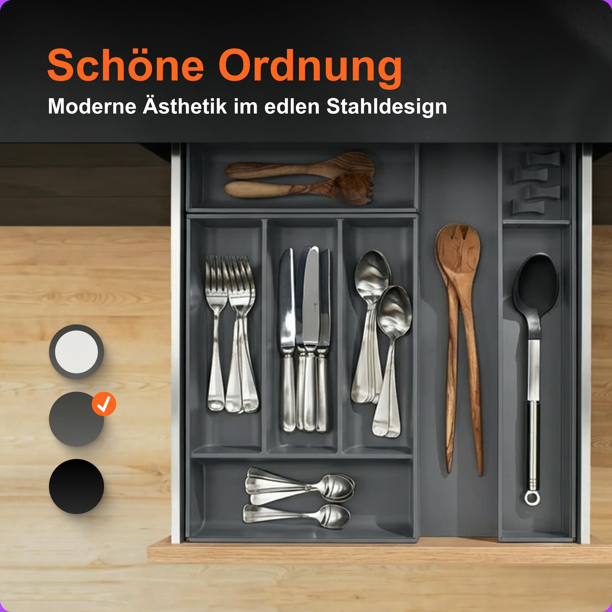 Blum AMBIA-LINE Besteckkasten mit Soft-Touch | Premium Schubladen-Organizer für moderne Küchenschublade & Schrank | schützt, sortiert & ordnet Besteck und Küchenhelfer | 42,5×30×5,1 cm | Oriongrau