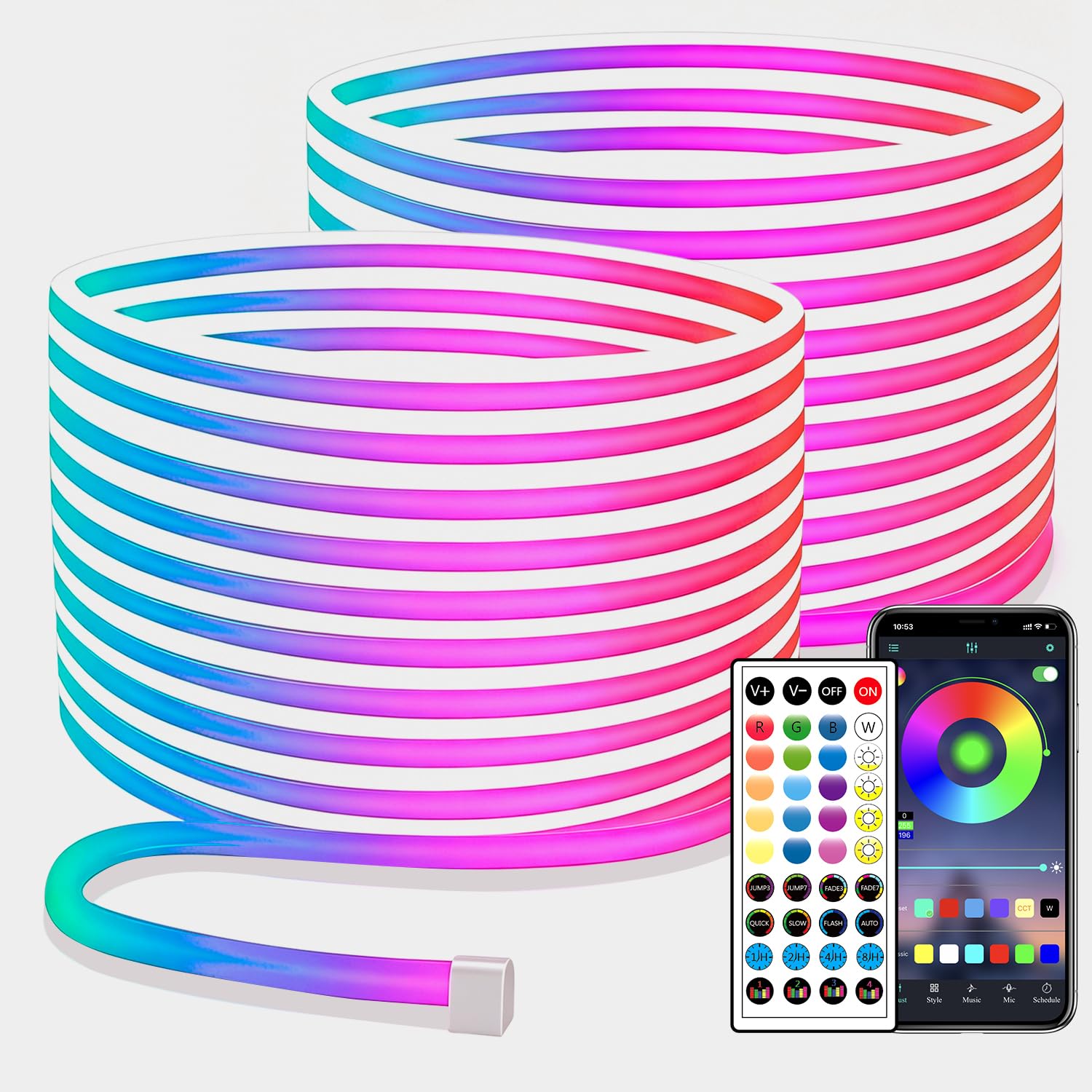 segrass 100ft RGB LED neon Rope Lights LED neon Strip Lights Waterproof Flexible Neon LED Strip Lights,Led Lights for Bedroom(2 Rolls of 50ft)