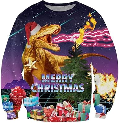 Idgreatim Unisex Ugly Christmas Crewneck Sweatshirt Novelty 3D Graphic Long Sleeve Sweater Shirt