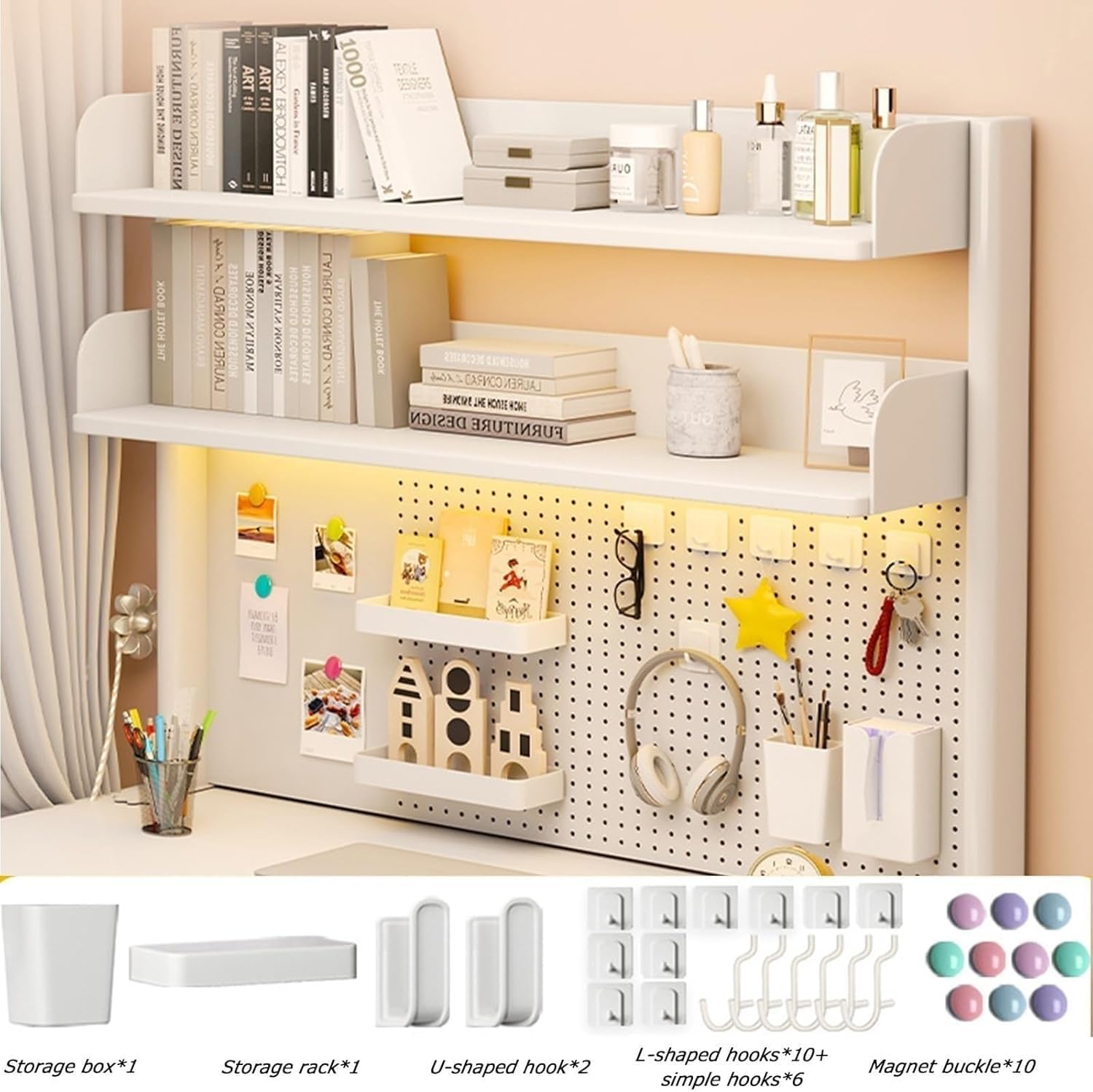 Schreibtisch-Organizer zum Klemmen, 2-stöckiges Aufbewahrungsregal mit Stecktafel, kein Bohren, Karbonstahl, Zubehör für Gaming und Heimbüro, platzsparendes Design