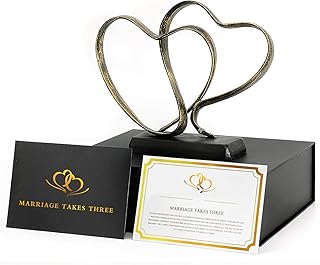 Anniversary Wedding Gifts for Couple - Two Hearts and Cross Iron Sculpture, 1st to 50th for Her and Him,Decorative Hearts Statue Includes Present Box and Poem Card