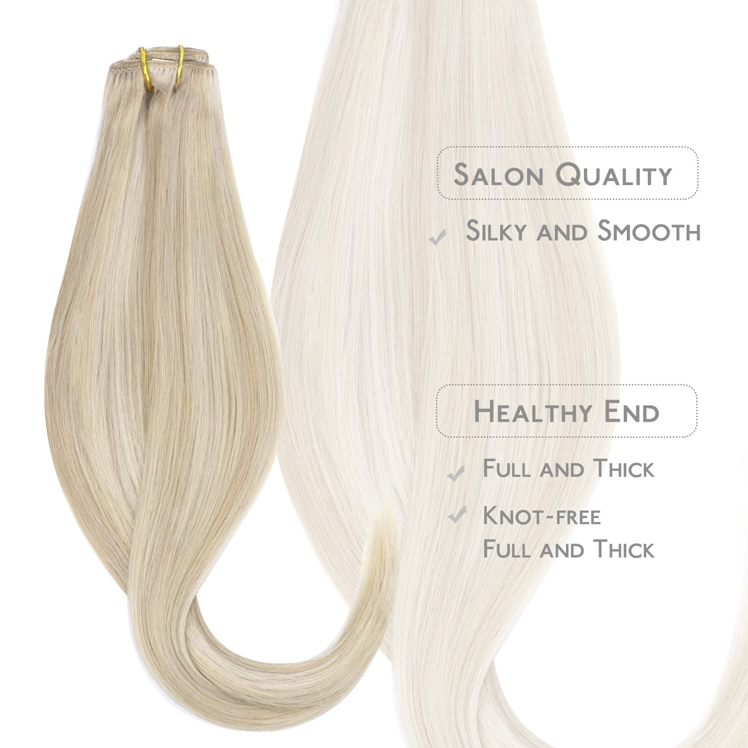 WENNALIFE Przedłużenia z naturalnych włosów z klipsem, włosy ludzkie Remy, 35 cm, 75 g, 5 szt., popielaty blond i platynowy blond