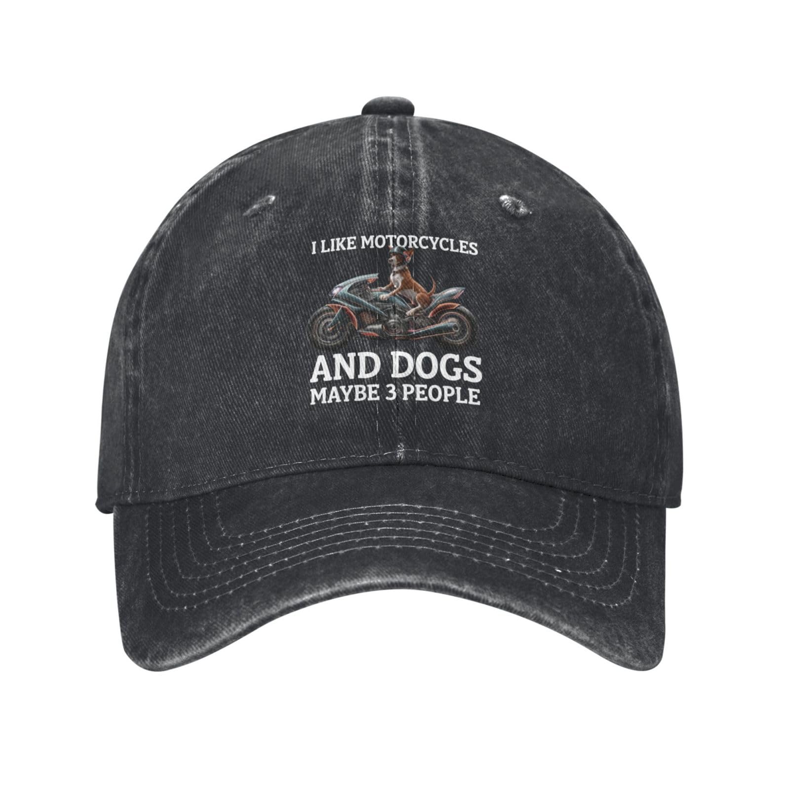 KWQDOZF I Like Motorcycles and Dogs and Maybe 3 People Hat for Men Baseball Cap Black