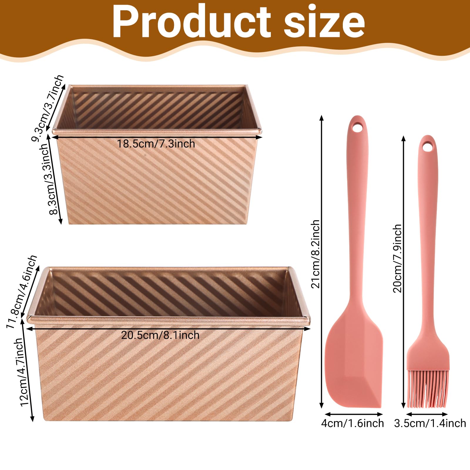 Juego de 2 Moldes para Pan con Tapa – Molde Antiadherente para Pan de molde, Bizcochos, Molde Rectangular Reposteria con Tapa para Uso Doméstico, incluye 1 Espátula de Silicona y 1 Brocha de Silicona