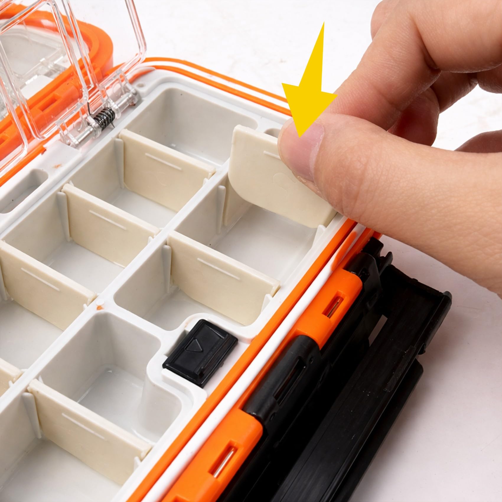 Aventik Wasserdichte Angelausrüstungsbox, Köder, Haken, Köder, Aufbewahrungskoffer (Orange + Grau)